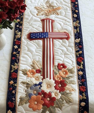 Embroidered Blessing Quilted Table Runner