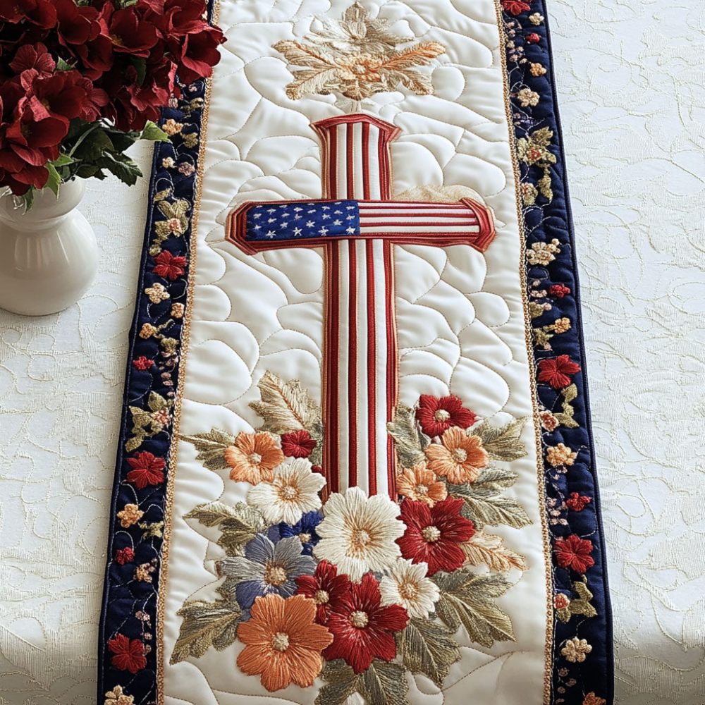 Embroidered Blessing Quilted Table Runner