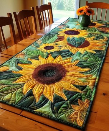 Emerald Sunflower Fields Quilted Table Runner