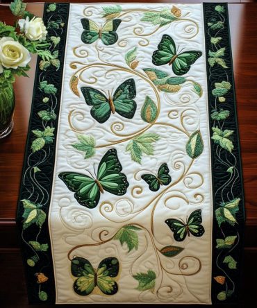 Emerald Butterfly Vine Quilted Table Runner