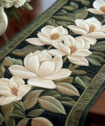 Emerald Magnolia Charm Quilted Table Runner