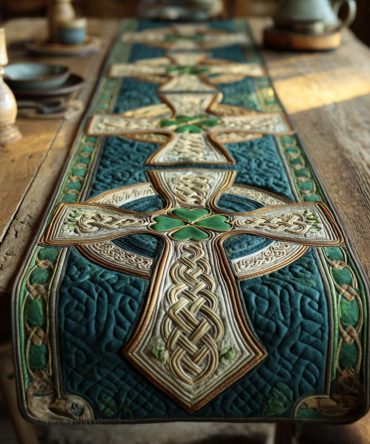 Emerald Trinity Cross Quilted Table Runner