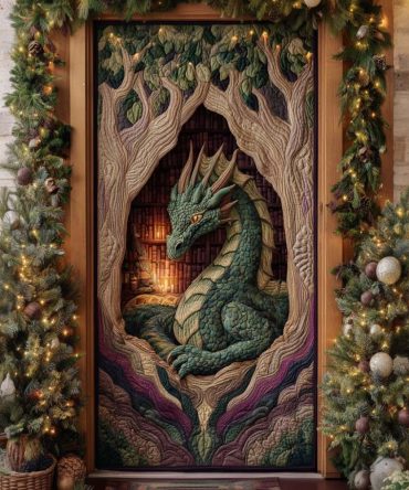 Emerald Watcher Quilted Door Cover