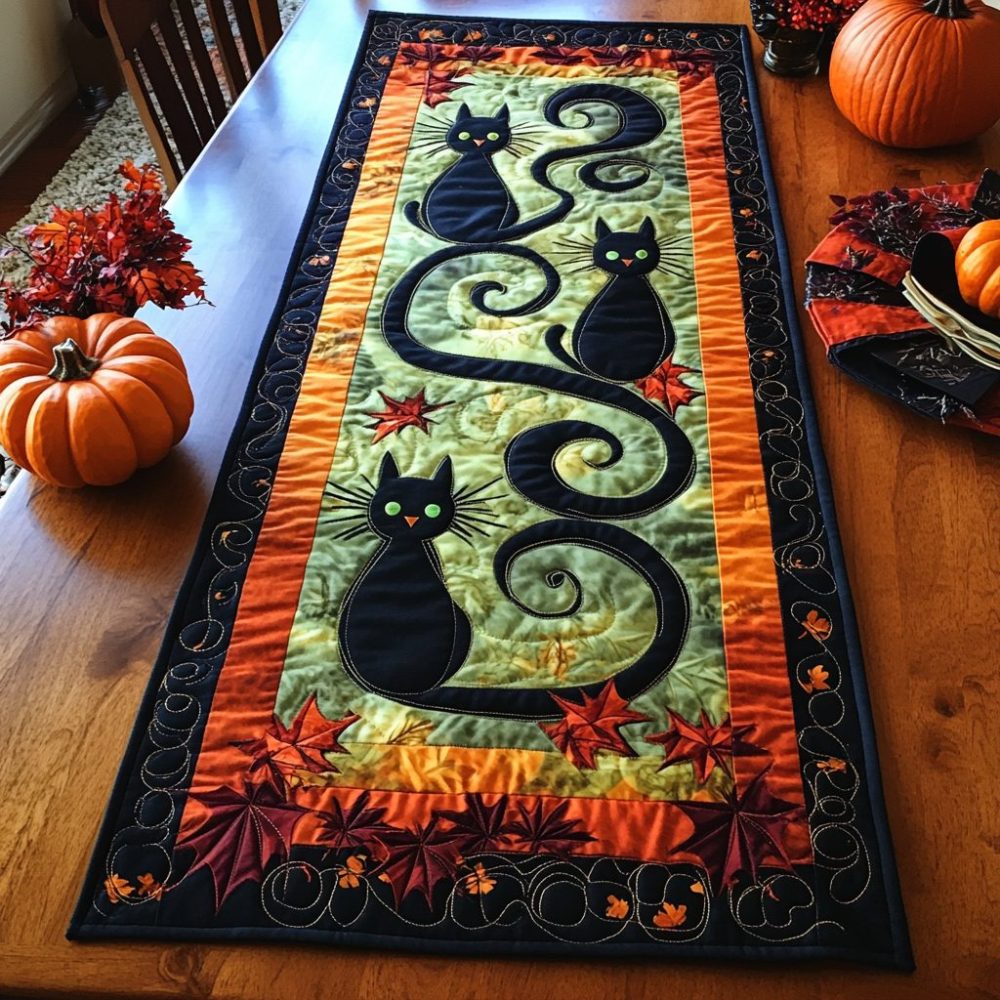 Enchanted Black Cat Quilted Table Runner