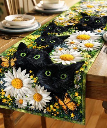 Enchanted Black Purr Quilted Table Runner