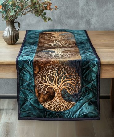 Enchanted Bronze Tree Quilted Table Runner