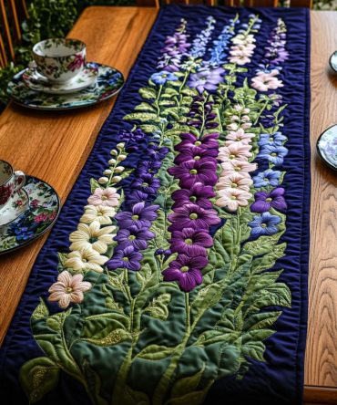 Enchanted Delphinium Quilted Table Runner