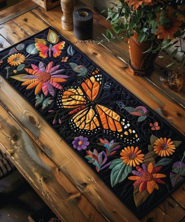 Enchanted Monarch Butterflies Quilted Table Runner