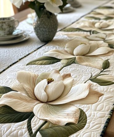 Ethereal Magnolia Glow Quilted Table Runner