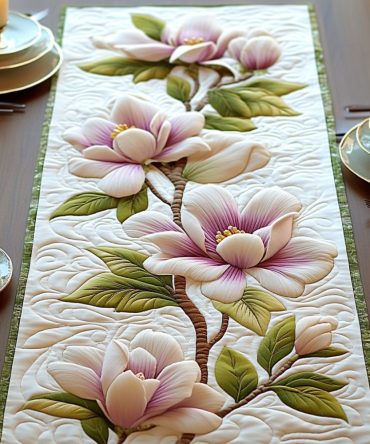 Ethereal Magnolia Quilted Table Runner