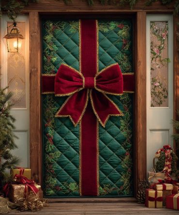Evergreen Bow Joy Quilted Door Cover