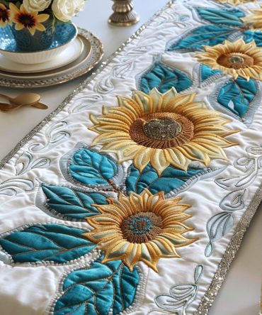 Exquesite Sunflower Fields Quilted Table Runner