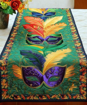 Feather Elegance Quilted Table Runner