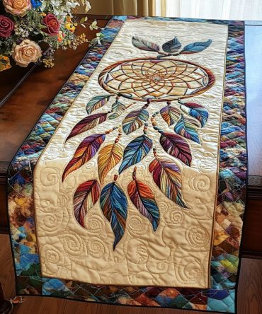 Feather Mosaic Quilted Table Runner