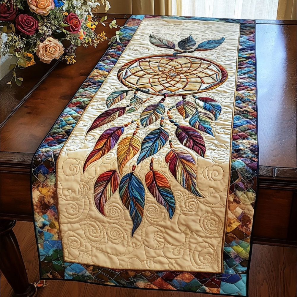 Feather Mosaic Quilted Table Runner