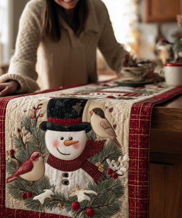 Feathered Frosty Quilted Table Runner