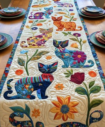 Feline Cat Fantasy Quilted Table Runner