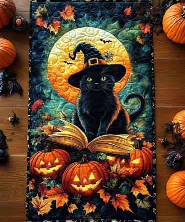 Feline Witch Quilted Table Runner