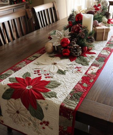 Festive Bloom Quilted Table Runner