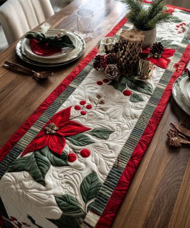 Festive Branch Magic Quilted Table Runner