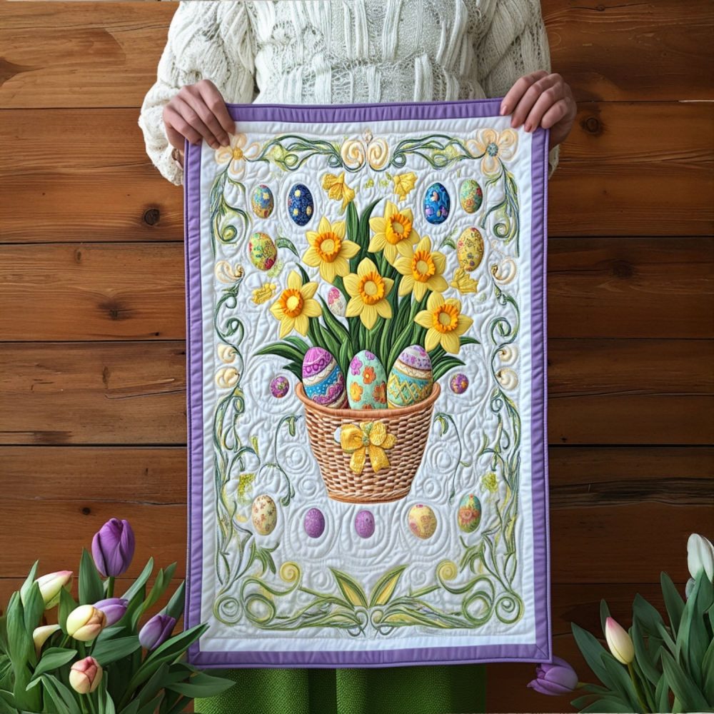 Festive Floral Eggscape Quilted Table Runner