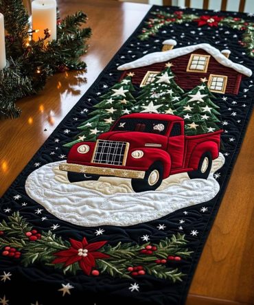 Festive Frost Quilted Table Runner