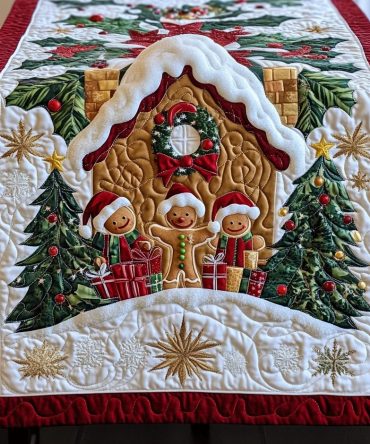 Festive Gingerbread Quilted Table Runner