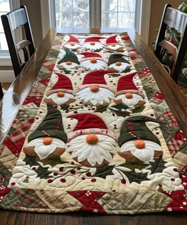 Festive Gnome Gathering Quilted Table Runner
