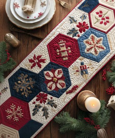 Festive Hexagon Harmony Quilted Table Runner