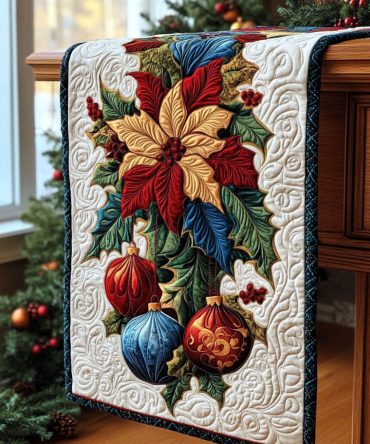 Festive Holly Spirit Quilted Table Runner
