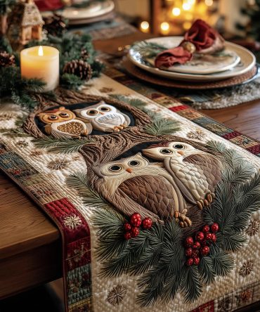 Festive Night Owls Quilted Table Runner