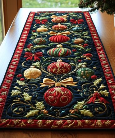 Festive Ornaments Quilted Table Runner