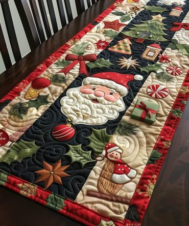 Festive Santa Quilted Table Runner