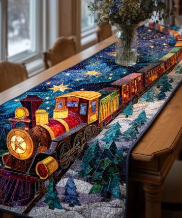 Festive Train Dreams Quilted Table Runner
