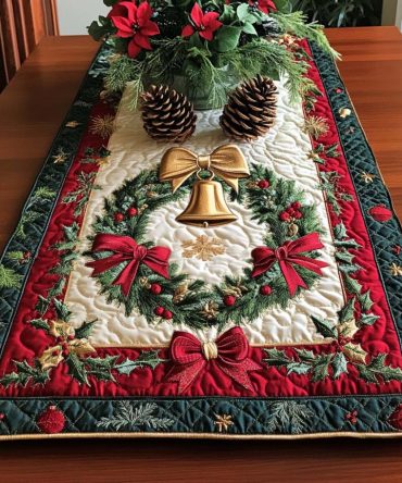 Festive Wreath Quilted Table Runner