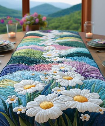 Field Of Daisies Quilted Table Runner
