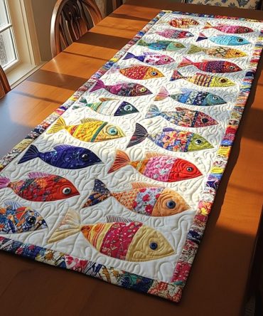 Fish Swim Quilted Table Runner