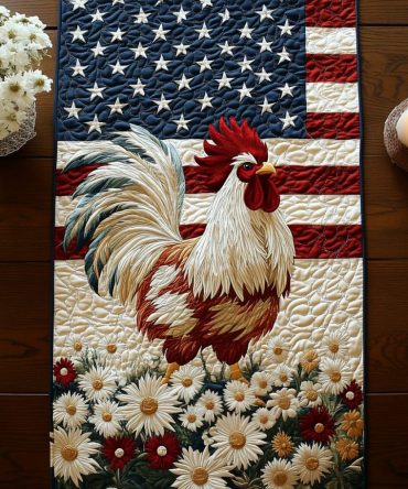 Flag Rooster Quilted Table Runner