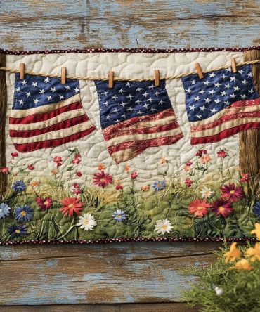 Flags In Bloom Quilted Table Runner