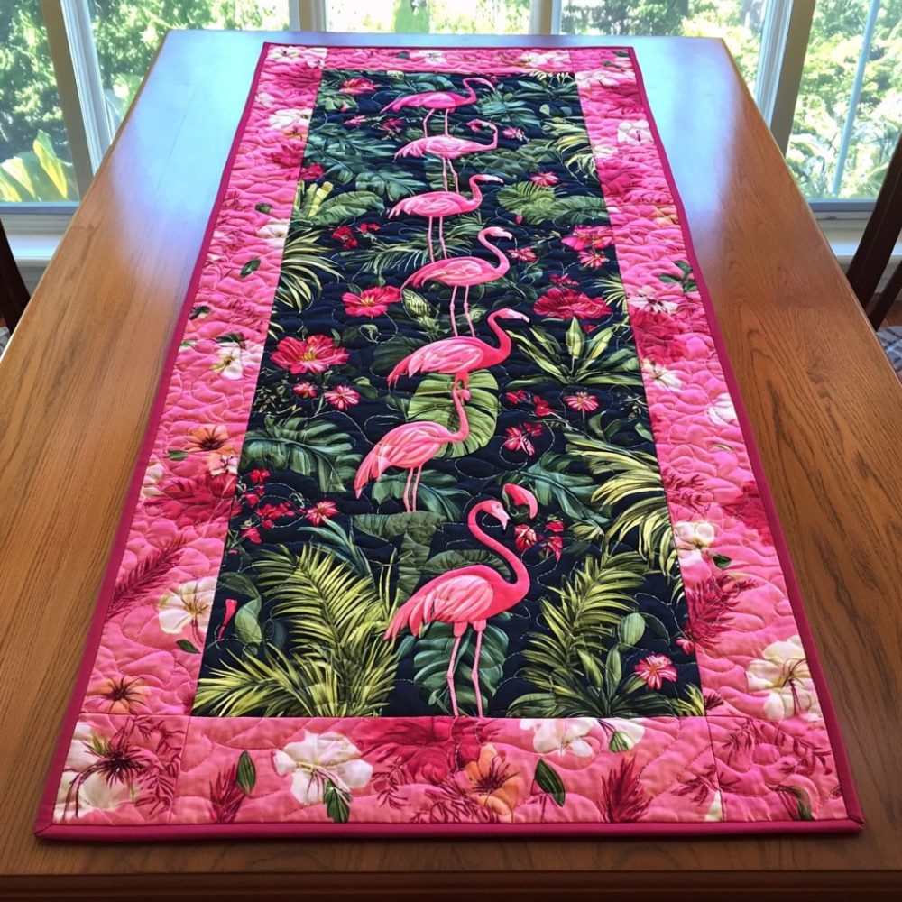 Flamingo Garden Quilted Table Runner