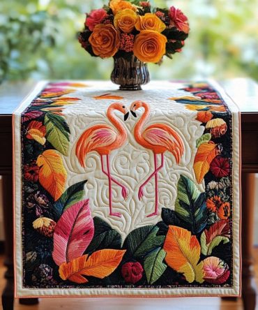 Flamingo Heart Quilted Table Runner