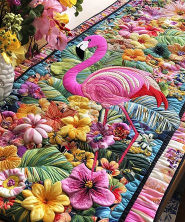 Flamingo Paradise Quilted Table Runner