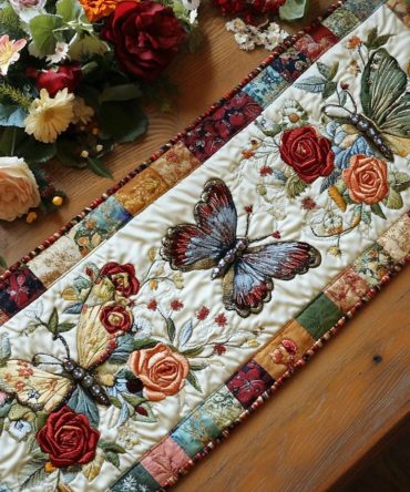 Flight Of Flowers Quilted Table Runner