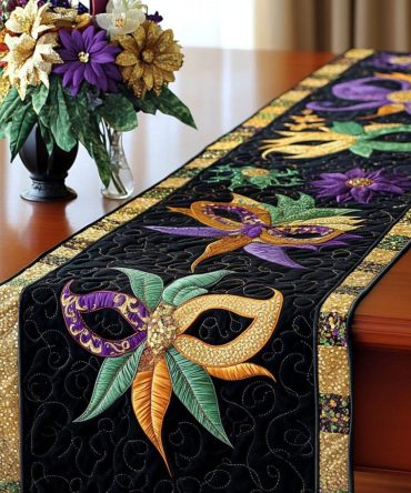 Floral Black Masks Quilted Table Runner