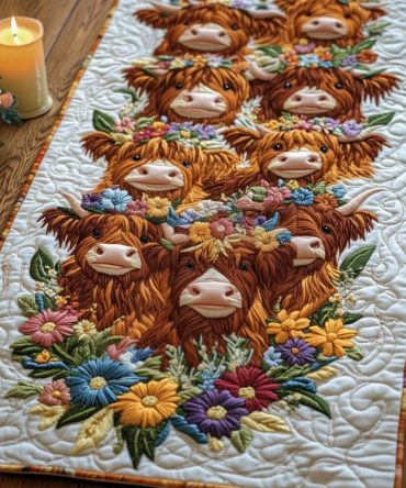 Floral Bovines Quilted Table Runner