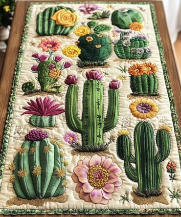 Floral Cactus Quilted Table Runner