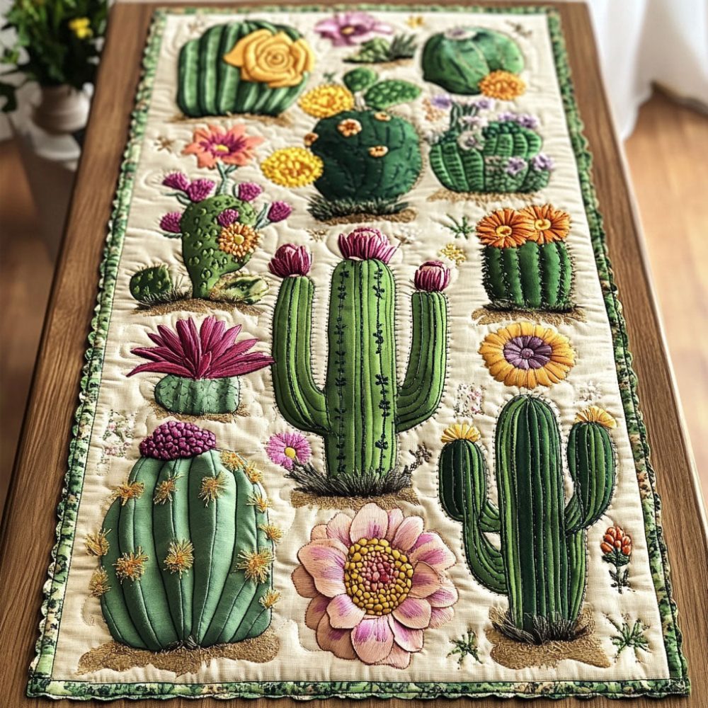Floral Cactus Quilted Table Runner