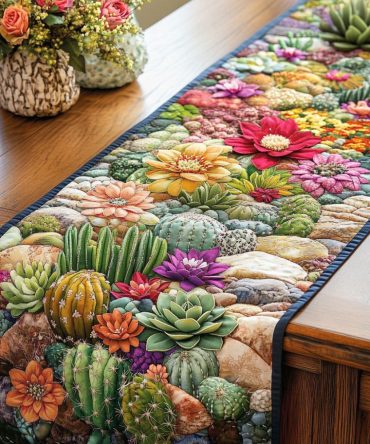 Floral Cactus Quilted Table Runner
