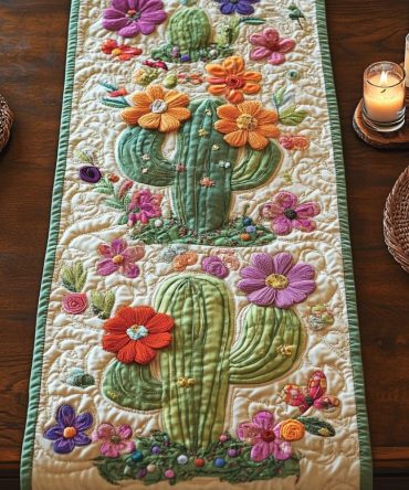 Floral Cactus Quilted Table Runner