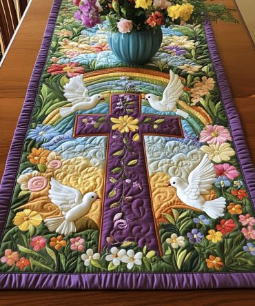 Floral Cross Rainbow Quilted Table Runner